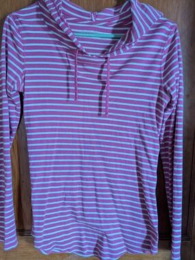 Eddie Bauer Women’s Pink Striped Long-Sleeve Hoodie Top